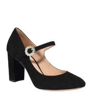 Kate Spade Black Suede Heels with Pearl Buckle